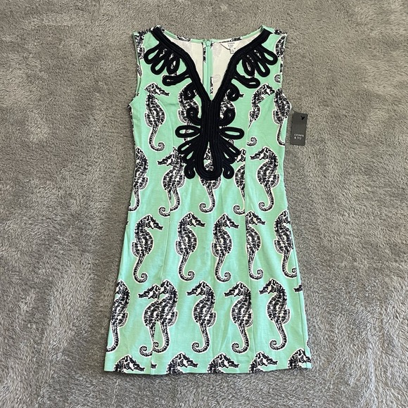 Crown & Ivy‎ Dress Womens Size PP Petite Seahorse Design Blue White Green NEW - Picture 1 of 13